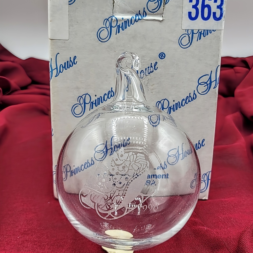 Princess House Crystal Ornament Etched Sleigh 1998 Made USA Box Ribbon Vintage